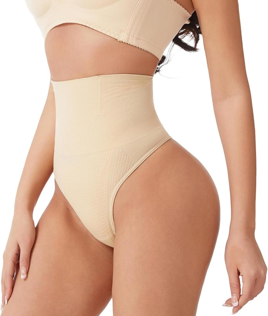 Thong Shapewear for Women Tummy Control Underwear Butt Lifter Panties Seamless Body Shaper (Large, Nude)