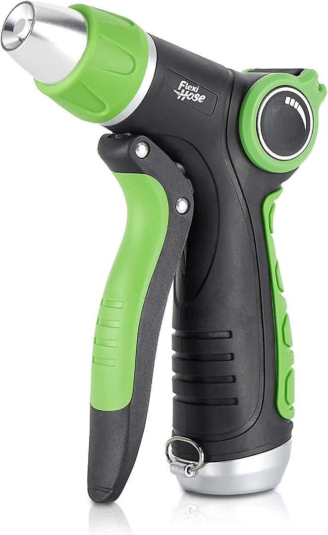 Flexi Hose Front Adjustable Trigger Nozzle with Slip Resistant Grip, 360-Degree Spray Regulator Ring, Water Flow Control Tab, On-Off Trigger and Locking Clip to Allow Continuous Spray