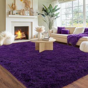 Large Shag Area Rugs 6x9, Purple Fluffy Plush Rugs for Living Room, Soft Fuzzy Furry Rugs for Bedroom, Indoor Shggy Carpet for Kids Room Nursery Dorm Home Decor, Non-Slip