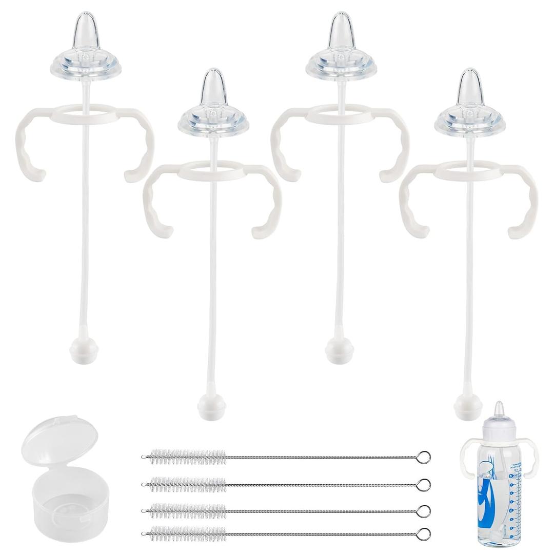 Sippy Cup Conversion Kit for Dr Browns Narrow and Narrow Glass Baby Bottles, Spill-Proof Transition Kit with Silicone Sippy Spout Nipple, Weighted Straw, Handle, 4 Pack, 6m+