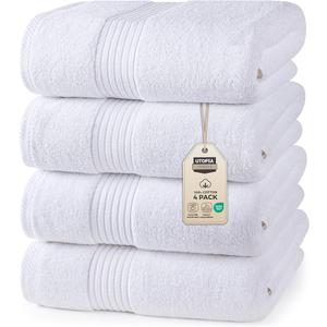 Utopia Towels 4 Pack Premium Hand Towels Set, 16 by 28 inches, 100% Ring Spun Cotton, Ultra Soft and Highly Absorbent 600GSM Towels for Bathroom, Gym, Shower, Hotel, and Spa, White