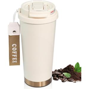 Insulated Coffee Tumbler 17.9oz 530ml Travel Coffee Mug 316 Stainless Steel Dual Drink Openings Leakproof Lid Reusable Insulated Coffee Mug Hot and Cold Ideal Travel Mug for Coffee Lover Daily (White)