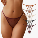 J-pone G-String Thongs for Women T-back Lace Hollow Out Low Waist Thongs Breathable Cheeky Sexy Underwear Panties 5 Pack, S