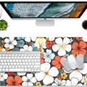 Boho Abstract Floral Desk Mat with Stitched Edges, Extended Gaming Mouse Pad with Non-Slip Waterproof Base for Office & Home Desk (27.5X11.8 in) (Blho Abstact Flower)