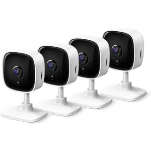 Tapo 2K Indoor Wired Security Camera - Works as a Baby Monitor & Pet Camera, Person/Motion/Baby Cry Detection, 2-Way Audio, Siren, Subscription-Free Local Storage or Optional Cloud, C110P4 (4-Pack) (White)