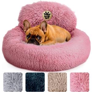 PetJett Calming Dog Bed for Small Dogs  23" Donut Dog Beds, Anti-Slip & Washable Fluffy Plush Faux Fur Pet Bed, Anti-Anxiety Premium Comfort Round Puppy Bed, Fits Dogs up to 25 lbs  Pink