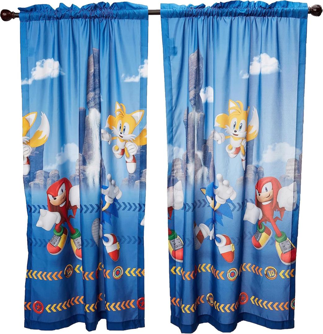 Sonic The Hedgehog Kids Room Window Curtain Panels Drapes Set, 82 In x 63 In, (Official) Sega Product By Franco, Prints May Vary (Multi Color)