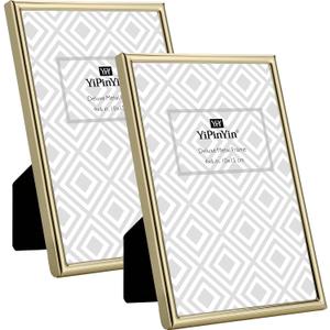 4x6'' Simply Gold Metal Picture Frame 2pack, Elegant Narrow Plated Photo Frames 4 x 6'' With Soft Touch Velvet Backing for Desktop and Wall Dcor