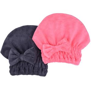 MAYOUTH Microfiber Hair Drying Towels Head wrap with Bow-Knot Shower Cap Hair Turban hairWrap Bath Cap for Curly Short or Long & Wet Hair Gift for Women 2pack (1darkgrey+rose Red)
