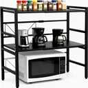 Microwave Oven Rack, Microwave Shelf Expandable Microwave Stand Countertop Kitchen Utensils, Bakers Rack, Carbon Steel Over Microwave Shelf Countertop with 6 Hooks(Black, 3 Tier)
