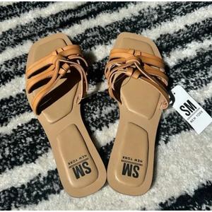 SM New York Tan Sandals with Woven Straps,  Size 10, Brown
