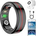 Fit Ring for Women Men, Ring Health Tracker with Heart Rate,Blood Oxygen,Heart Rate Variability, Stress, Sleep Monitor, Step Counter, Smart Ring for iPhone & Android, No Subscription Fee (Black, 7#)