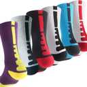 OLCHEE Boys Sock Basketball Soccer Hiking Ski Athletic Outdoor Sports Thick Calf High Crew Sock 6 Pack B, Size L