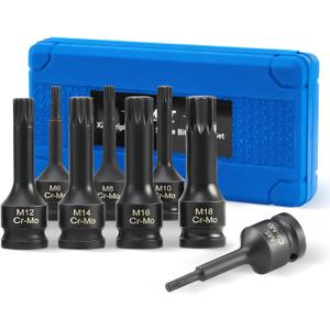 Orion Motor Tech XZN Triple Square Spline Bit Sockets, 8pc 1/2" Drive Impact Triple Square Bit Socket Set with Metric M5 M6 M8 M10 M12 M14 M16 M18 Socket Adapters, Cr-Mo Steel, Storage Case