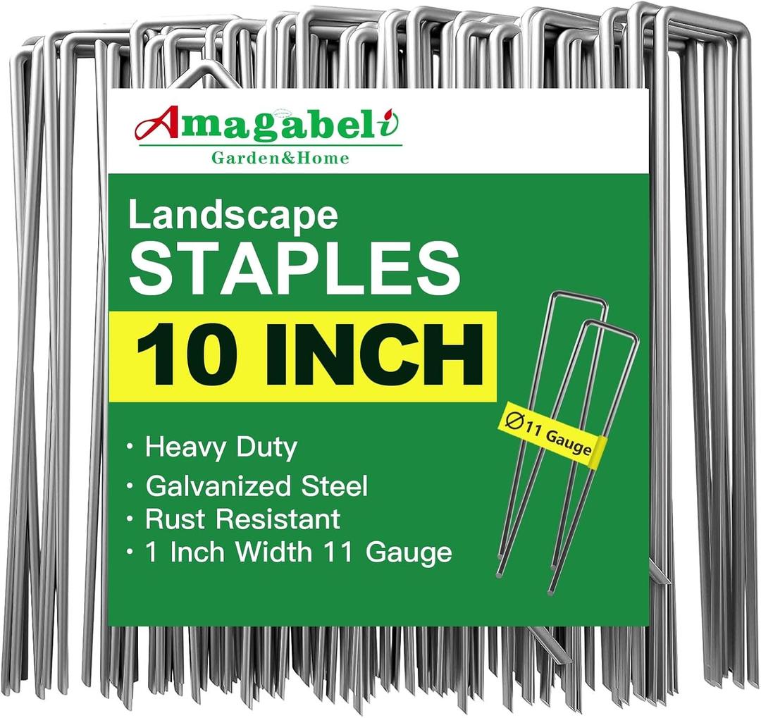 AMAGABELI GARDEN & HOME 10 Inch 200 Pack Galvanized Landscape Staples 11 Gauge Garden Staples Landscaping Staples Heavy Duty U-Shaped Tent Stakes Pins Garden Stakes for Weed Barrier Fabric Tubing Lawn