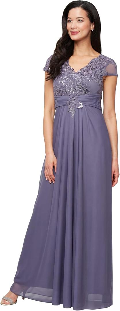 Alex Evenings Women's Stretch Sequin Bodice Empire Waist Long Gown, Formal Event Dress, (Size 16)