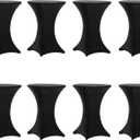 Tina's 8 Pack 32x43 Inch Highboy Spandex Cocktail Table Covers Black, Fitted Stretch Cocktail Tablecloth for Round Tables (8PC 32X43 Black) (8pc Black)