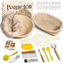 Banneton Bread Proofing Basket Sourdough Bread Baking Supplies, Sourdough Starter Kit with 9" Round & 10" Oval Banneton Baskets, Bread Lame, Sling, Spatula, Scraper, Dough Whisk
