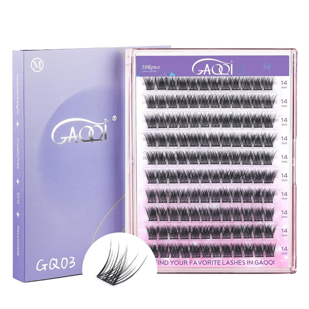 GAQQI Lash Clusters, Eyelash Clusters 120PCS C Curl Individual Lashes, Wispy Cluster Eyelash Extension 14mm Only, Natural Looking Cluster Lashes GQ03, C Curl, 14mm)