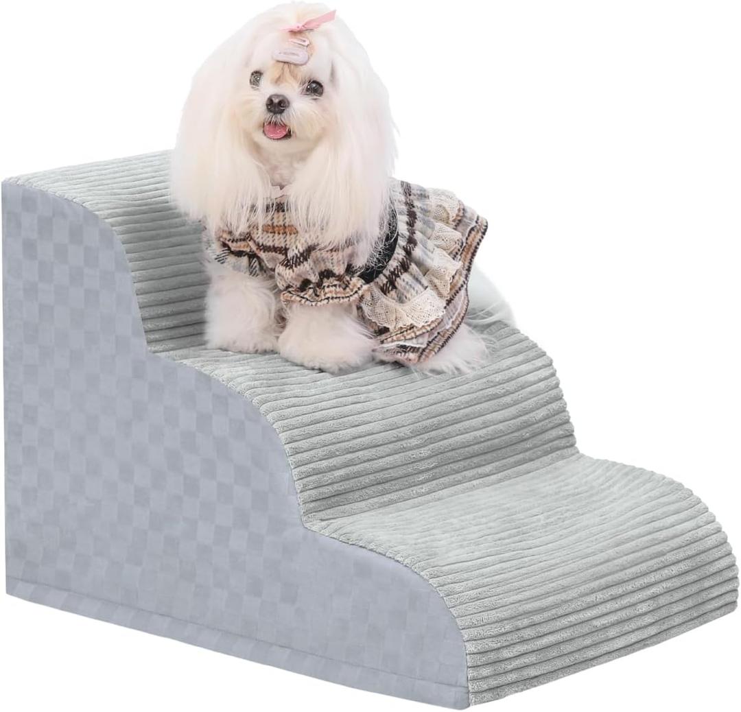 Dog Stairs Ramp for Couch 15.7" H, 3-Step Pet Stairs for Small Dogs with High Density Foam, Dog Slope Stairs with Durable Non-Slip Bottom for Puppy Grey