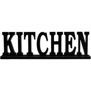 Linfevisi Black Wood Kitchen Sign Standing Block Letters Sign Rustic Freestanding Wood Word Decor Decorative Kitchen Table Sign Cutout Word Art Kitchen Shelf Decor (Black Kitchen Sign)