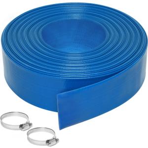 2 inches x 100 FT Heavy-Duty PVC Swimming Pool Backwash Hose, Reinforced Discharge Hose with Clamp for Swimming Pools, Blue