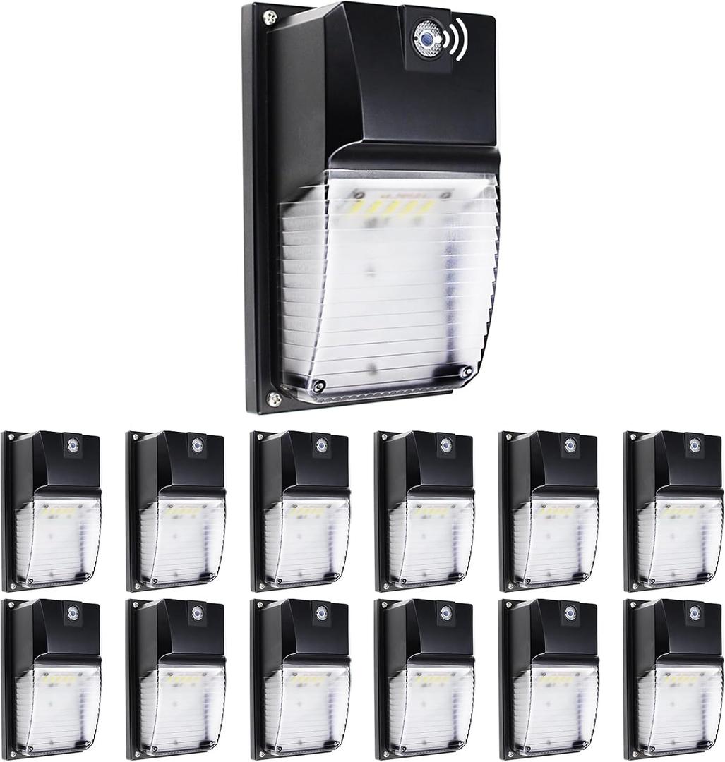 LTBLIGHT 12-Pack LED Wall Lights with Dusk to Dawn Photocell Sensor, 18W 1980LM 5000K LED Wall Pack Light Fixture, IP65 Waterproof Outdoor Security Lighting, ETL Listed