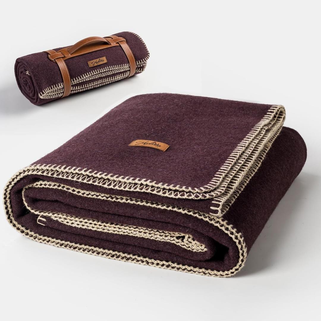 100% Wool Blanket, 48" x 62", Warm, Thick, Washable, Military Wool Blanket, Great for Camping, Outdoors, Sporting Events, Survival Kits, Plum (Medium)