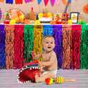 Mega-L Fiesta Party Decorations, 2 Pack Cinco de Mayo Decorations Taco Party Decorations Wavy Metallic Tinsel Foil Fringe Table Skirts, Mexican Themed Photo Booth Props Birthday Loteria Table Decor