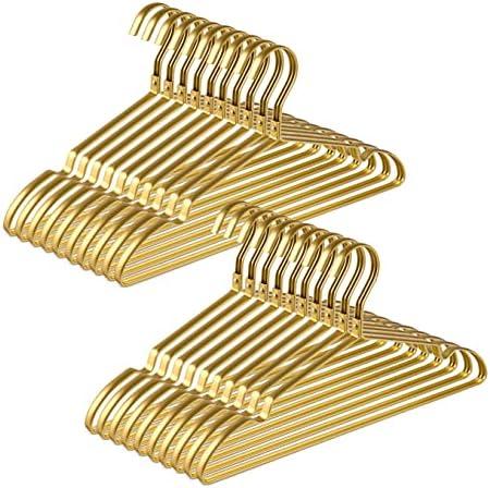Amber Home 15 Pack Premium Matte Gold Aluminum Coat Hangers, 16.5” Extra Smooth & Durable Metal Shirt Dress Hanger, Light & Sturdy Metal Rack for Jacket Trouser Pant Slack