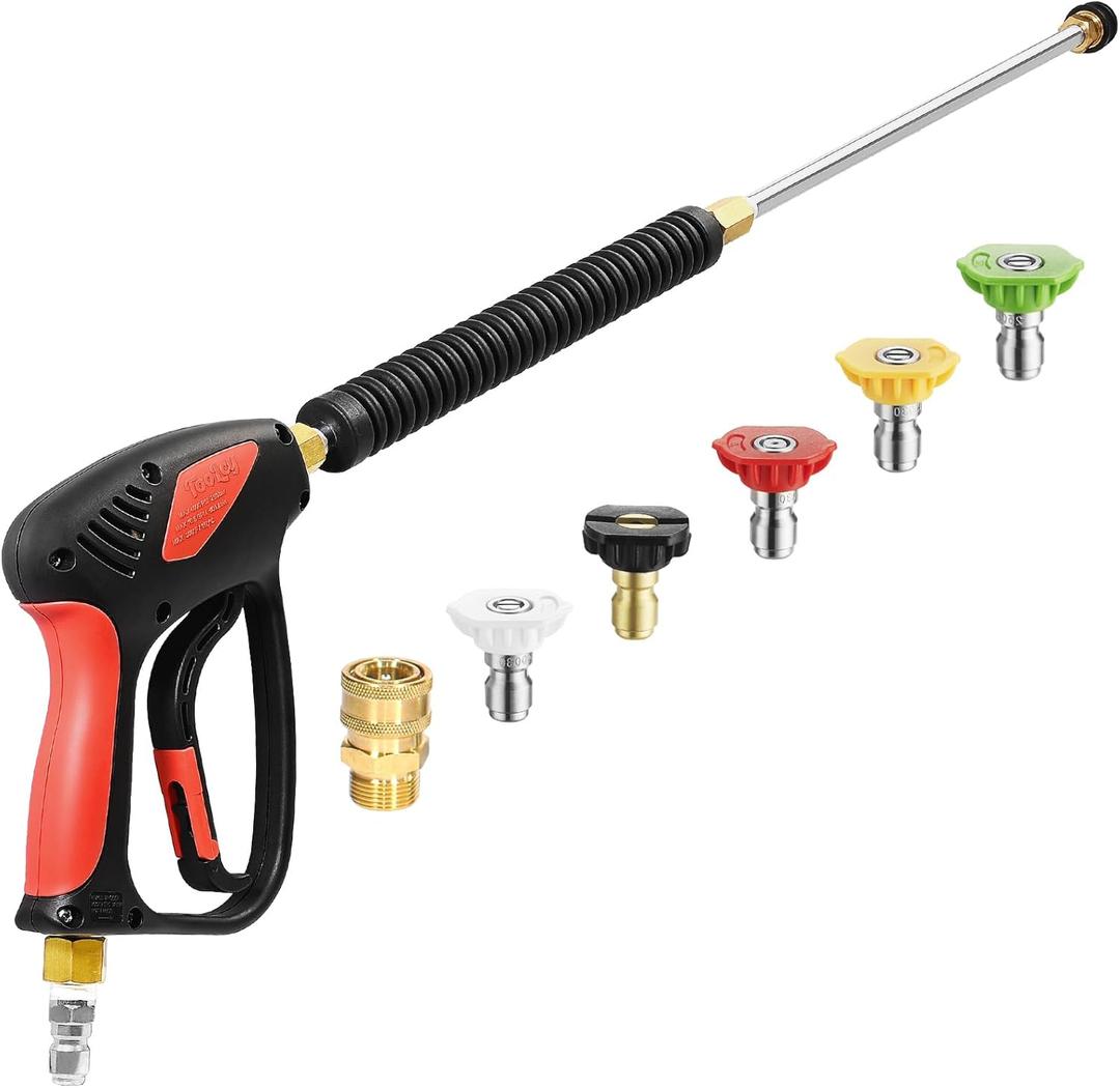 TOOLCY Pressure Washer Gun, Adjustable Power Washer Swivel Gun and Extension Wand, 4000 PSI, 7 GPM, M22-14mm to 3/8" Quick Connection, 5 Nozzle Tips, Fit Most Power Washer