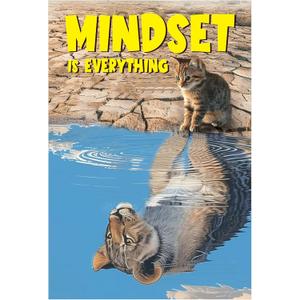 FLYAB Motivational Posters - 11.2x16.5'' Mindset is Everything Wall Art Decor for Classroom Home Office Positive Inspirational Picture Paper for Students Teen Men Women (Blue-Cat Lion)