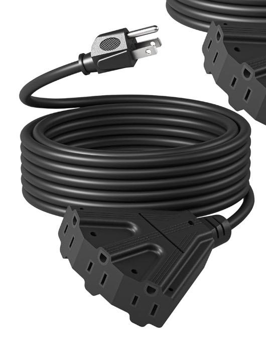 DEWENWILS 25FT Christmas Outdoor Extension Cord, 16/3 SJTW Tri-Tap Power Cable, Weatherproof, Heavy Duty Extension Cord for Holiday Decoration and Landscaping Lights, ETL Listed, Black, 1 Pack