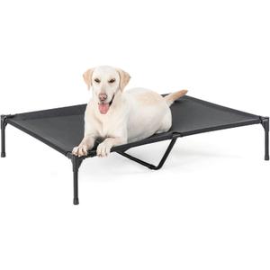 XL Elevated Dog Bed for Large Dogs, Extra Raised Dog Cot Beds, Heavy Duty Pet Cots with Durable Supportive Teslin Recyclable Mesh, Indoor & Outdoor Pet Bed (Black)