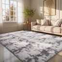 Ophanie 6x9 Tie-Dyed Grey&White Area Rugs for Living Room Bedroom, Fluffy Shag Large Fuzzy Plush Soft Throw Rug, Gray Large Shaggy Floor Big Carpets, Kids Home Decor Aesthetic, Nursery