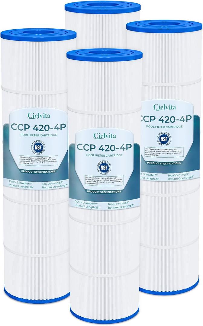 Cielvita CCP420 4 oz Media Pool Filter Cartridge Replacement for Pentair Clean & Clear Plus 420, Replaces Pleatco PCC105-PAK4, Pentair R173576, Filbur FC-1977, C-7471, 817-0106, 420 sq.ft, 4-Pack