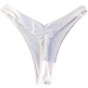 SherryDC Womens Cheeky Thong Brazilian Bikini Bottoms Sexy High Cut Leg Swimsuit Bottom Ruched Butt Bathing Suit Briefs (Large, 886-white)