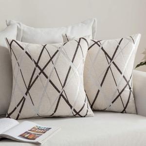 MIULEE Pack of 2 Decorative Throw Pillow Covers Cute Woven Textured Chenille Cozy Modern Concise Soft Beige Square Cushion Shams for Bedroom Sofa Car 18 x 18 Inch