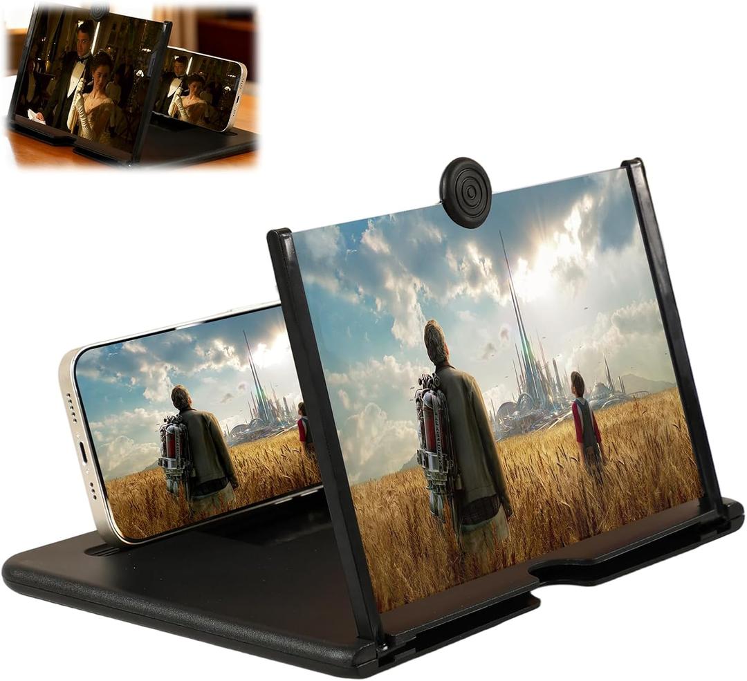 Screen Magnifier Version, 2026 New Mobile Phone 3D HD Magnifying Projector Screen Enlarger for Movies, Videos and Gaming with Screen Magnifier Compatible with All Phones (Black, 10 inch)