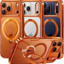 CASEKOO Cosmic Orange Glossy for iPhone 17 Pro Max Case [360 Spin Magnetic Stand][Fit for MagSafe][17FT Military Protection] Slim Hand-Polished Frame Titanium Alloy Sturdy Stand 6.9", Cosmic Orange