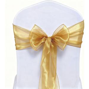 Organza Gold Chair Sashes 50 Pack Universal Chiffon Ties Ribbons for Wedding Christmas Party Reception Ceremony Banquet Decor, Gold Chair Bows for Chairs