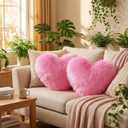 Maitys 2 Pcs Heart Shaped Pillows 12 x 16 Inch Faux Fur Throw Fluffy Cute Soft Throw Pillows Decorative with Insert for Anniversary Bedroom Living Room Sofa Couch (Rose Red)