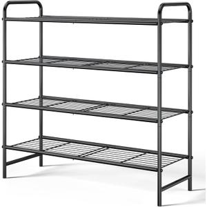 Kitsure Shoe Rack - Stainless Steel Shoe Organizer, Sturdy Shoe Rack for Closet and Front Door Entrance, Free Standing Shoe Shelf, Closet Organizers and Storage, 25.6" Wide - 4 Tier, Black