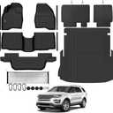 Tongama-Floor Mats for 2015-2019 Ford Explorer, All Weather TPE Trunk Mat and 2nd Row Backrest Mats Protectors and Cargo Net and Door Sill Guards for Explorer Floor Liner Accessories