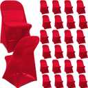 Newwiee Spandex Chair Covers Bulk - Stretch Folding Flat Front Fitted Universal Chair Protector Pack Removable Washable for Wedding Party Dining Banquet Event(Red,25 Pcs)