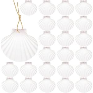 24Pcs Scallop Shells White Natural Seashell 2"-3" Perforation Scallop Shells with Rope for Christmas Tree Ornaments & DIY Hanging Home Deocration Craft