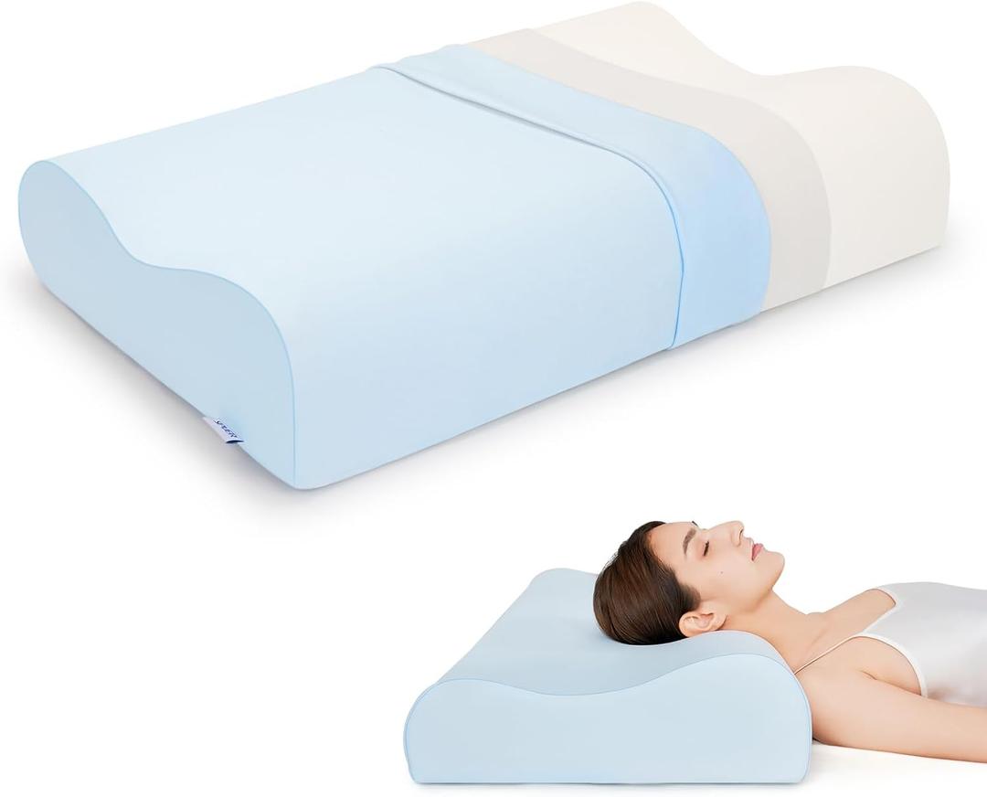 Cervical Neck Pillow for Sleeping, Cooling Pillow for Side and Stomach Sleeper, Bed Pillow Made from Memory Foam, Ergonomic Pillows for Neck and Shoulder Pain (Pillow Standard Size Set of 1)