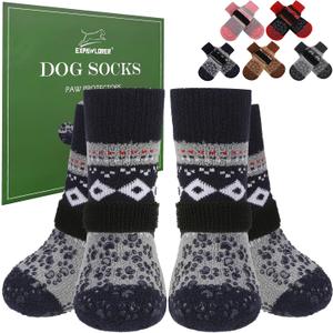 EXPAWLORER Anti Slip Dog Socks to Prevent Licking Paws, Soft Dog Boots & Paw Protectors, Dog Booties for Hardwood Floors, Shoes for Small Medium Large Senior Dogs, Navy XL