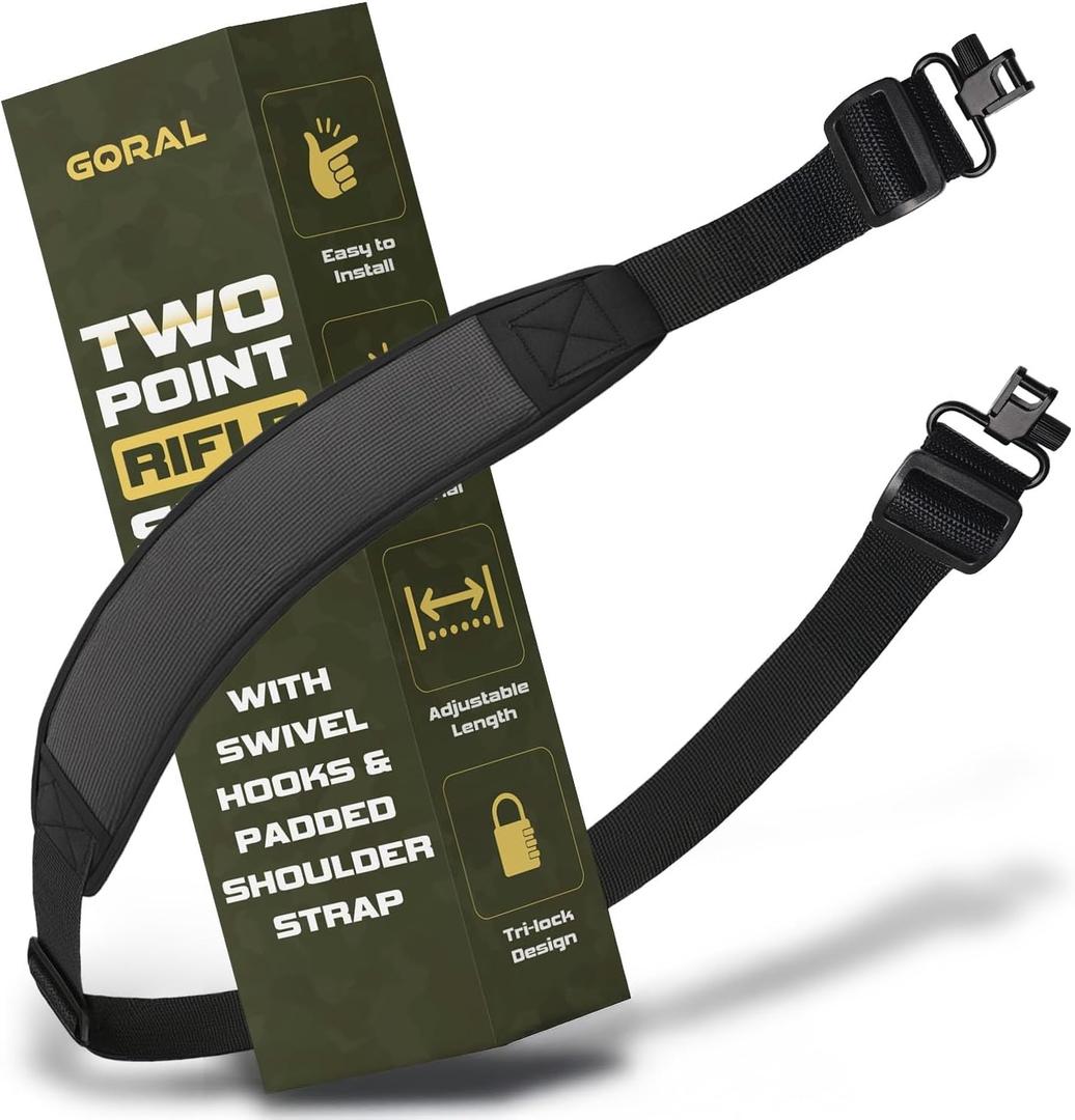 GORAL 2-Point Rifle Sling Strap with Swivels Hooks, Gun Sling with Padded Shoulder Strap Length Adjuster and Two Points Secured Swivel for Outdoors, Hunting and More
