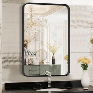 NEWBULIG 22"x30" Black Wall Mirror, Bathroom Mirrors for Over Sink, Matte Metal Framed Vanity Mirror with Tempered Glass, Entryway, Living Room, Bedroom